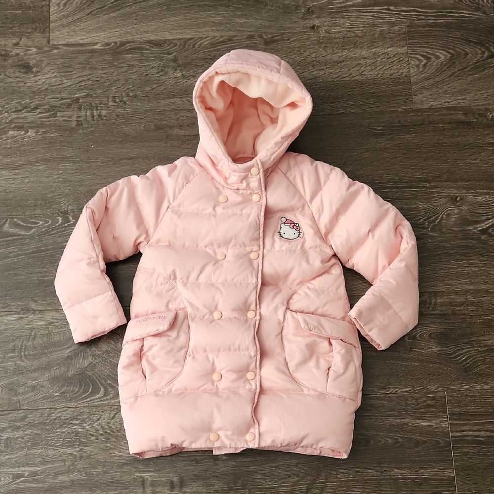 Hello KITTY Sanrio Pink Hooded Puffer Coat with Character Patch and Pockets